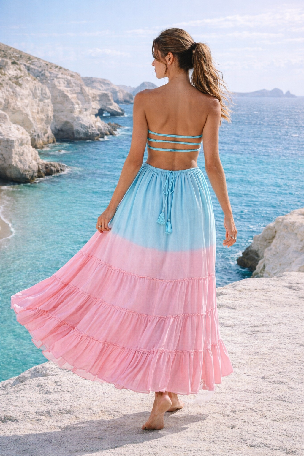 Naia Maxi Dress | Hawaiian Apparel & Beachwear | Turquoise Watermelon Ombre | One Size